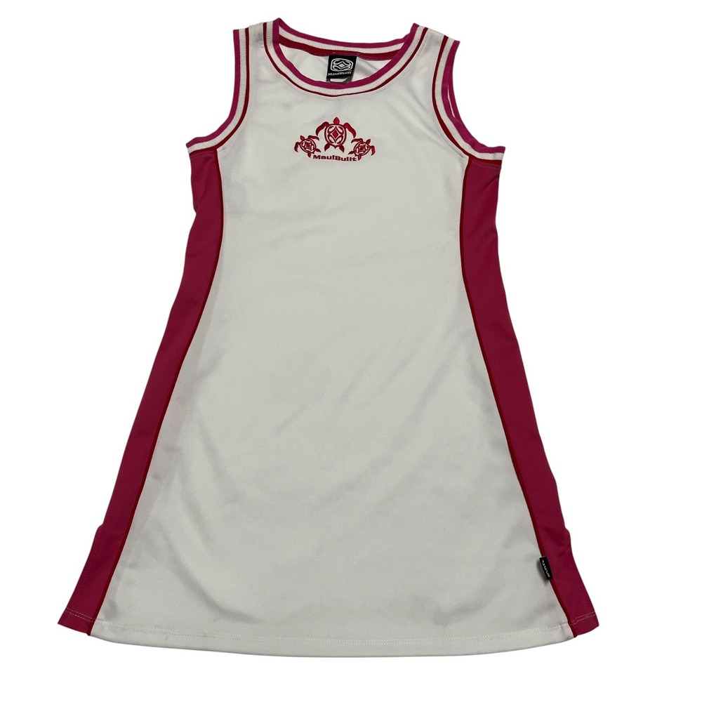 Maui Built Womens Sleeveless Athletic Mini Dress White Pink Sea Turtle Size L